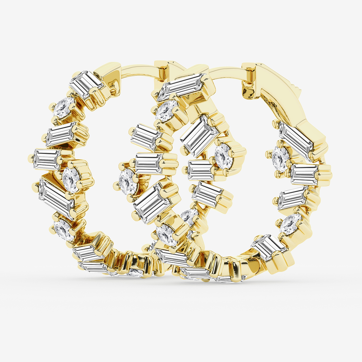 Additional Image 1 for  4 ctw Baguette and Round Lab Grown Diamond Hoop Earrings